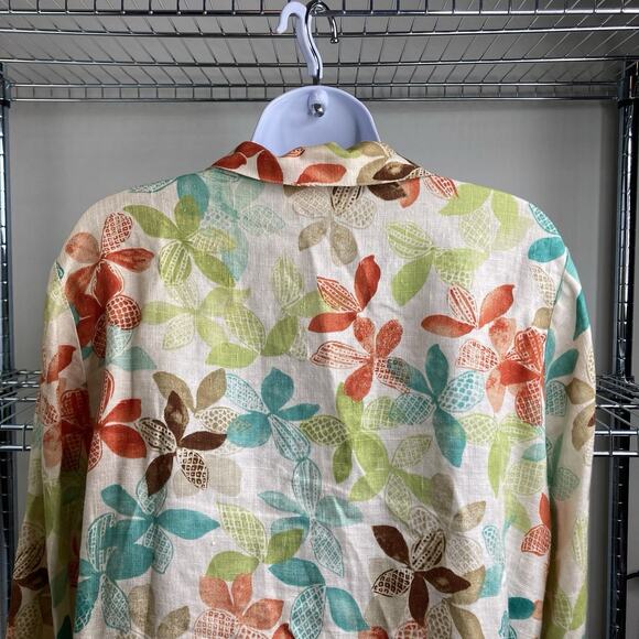 Hot Cotton Womens Floral Linen Button Up Shirt Size M Lagenlook Art To Work Boho - Picture 11 of 12